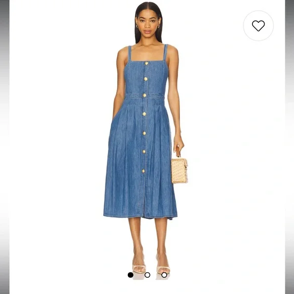 NWT L’Agence Denim Pleated Esmeralda Dress Button Front Blue Jean Stokes Sz 2 - Picture 5 of 5